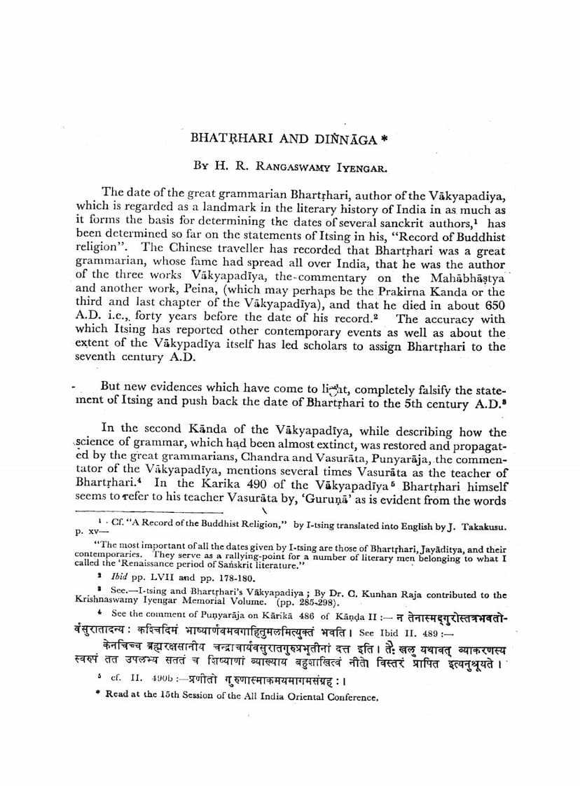 First page of Bhatrhari And Dinnaga