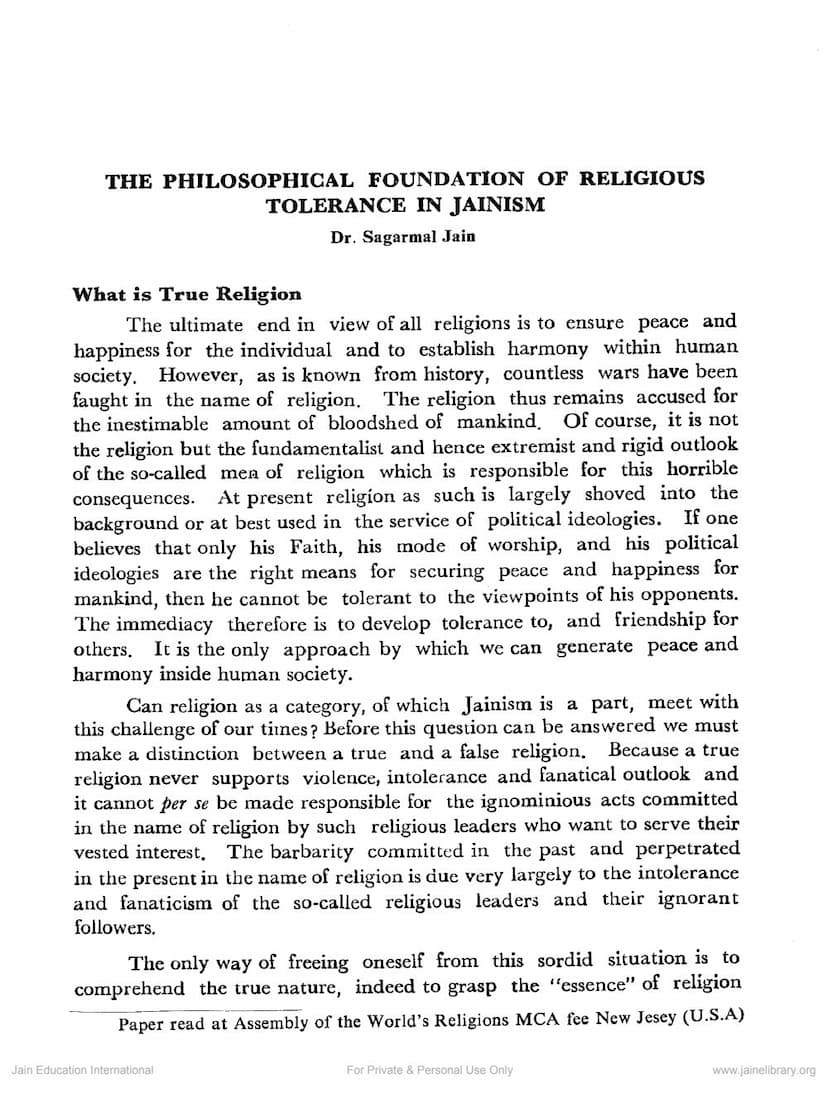 First page of Philosophical Foundation Of Religious Tolerance In Jainism