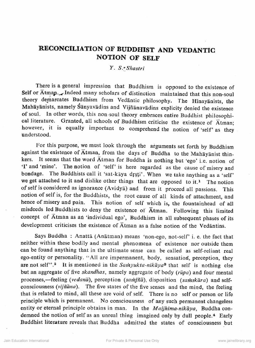 First page of Reconcliation Of Buddhist And Vedantic Notion Of Self