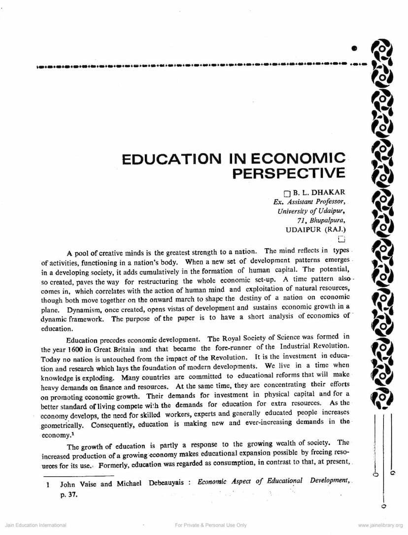 First page of Education In Economic Perspective