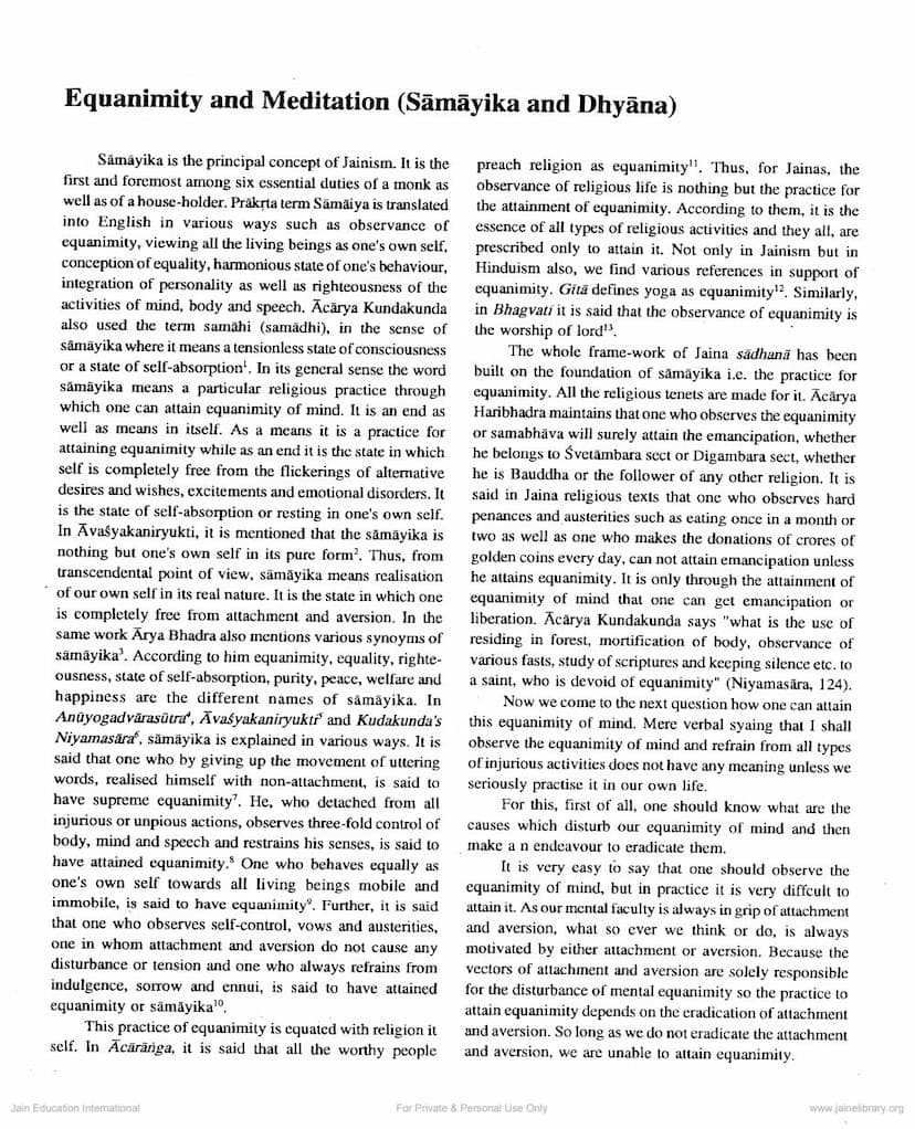 First page of Equanimity And Meditation Samayika And Dhyana