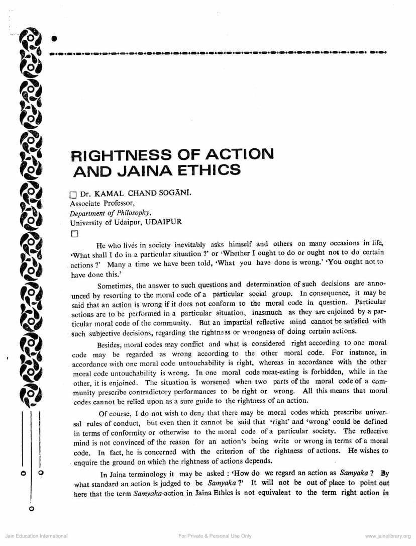 First page of Rightness Of Action And Jaina Ethics