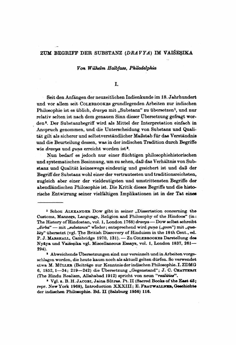 First page of Zum Begriff Der Substanz Im Vaisesika