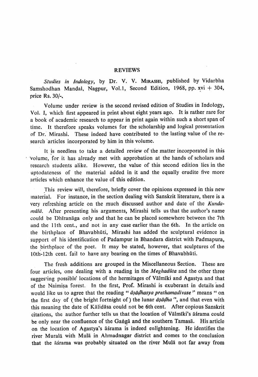 First page of Reviews Of Studies In Indology