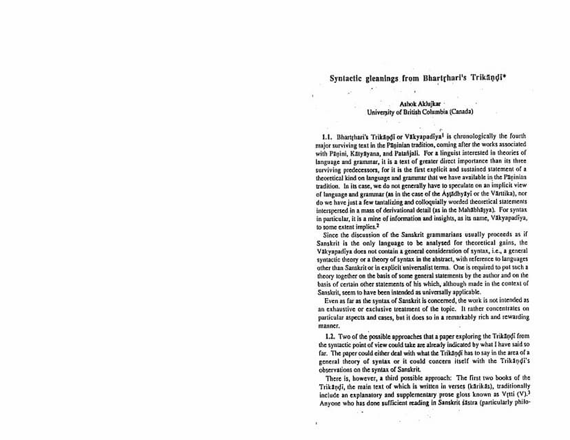 First page of Syntactic Gleanings From Bhartharis Trikandi