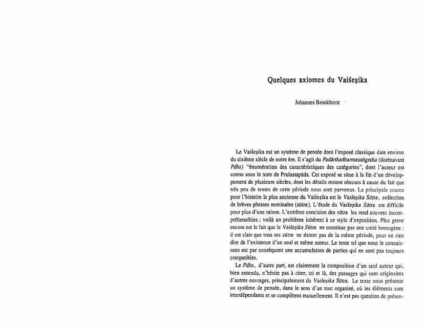First page of Quelques Axiomes Du Vaisesika