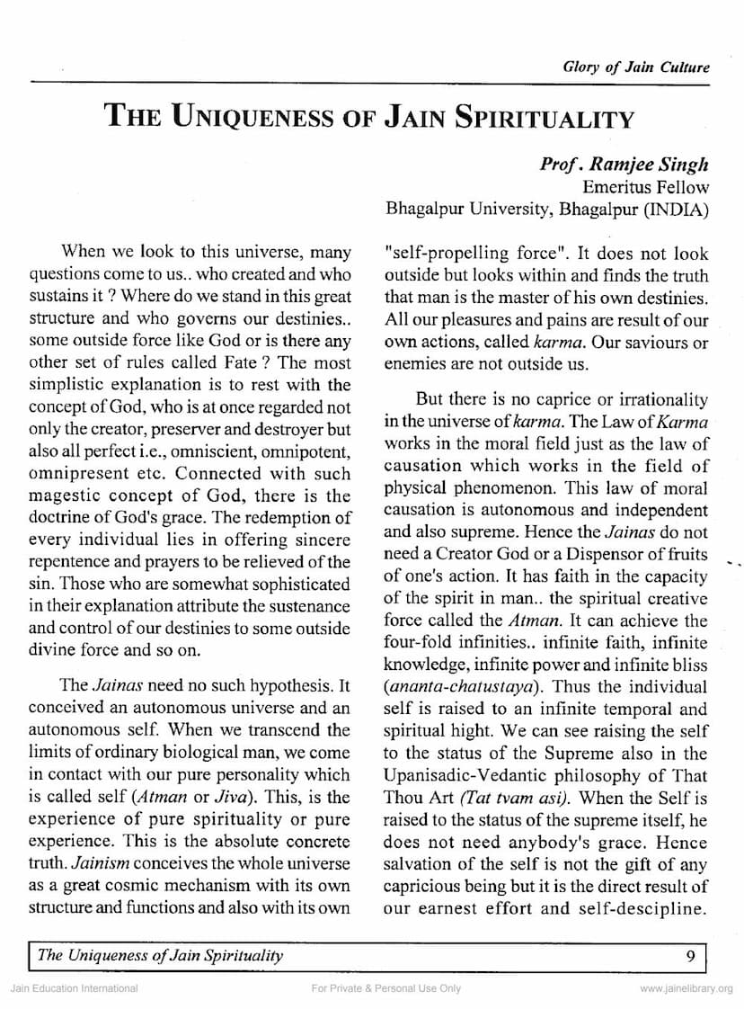 First page of Uniqueness Of Jain Spirituality