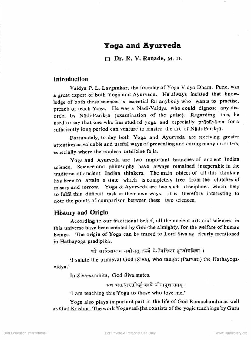 First page of Yoga And Ayurveda