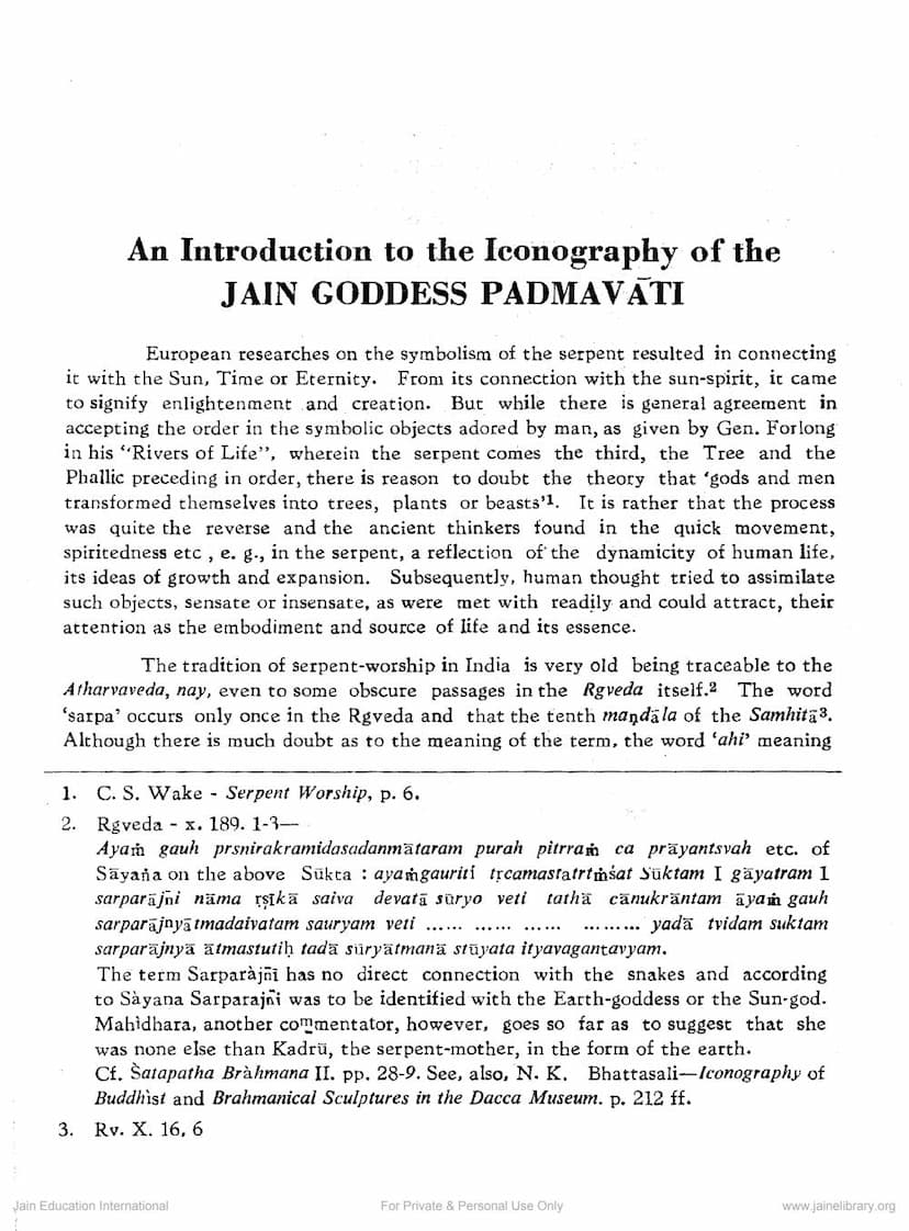 First page of Introduction To Iconography Of Jain Goddess Padmavati