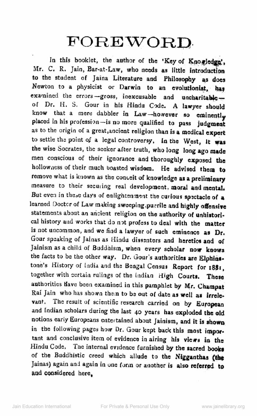 First page of Jainism And Dr Gours Hindu Code