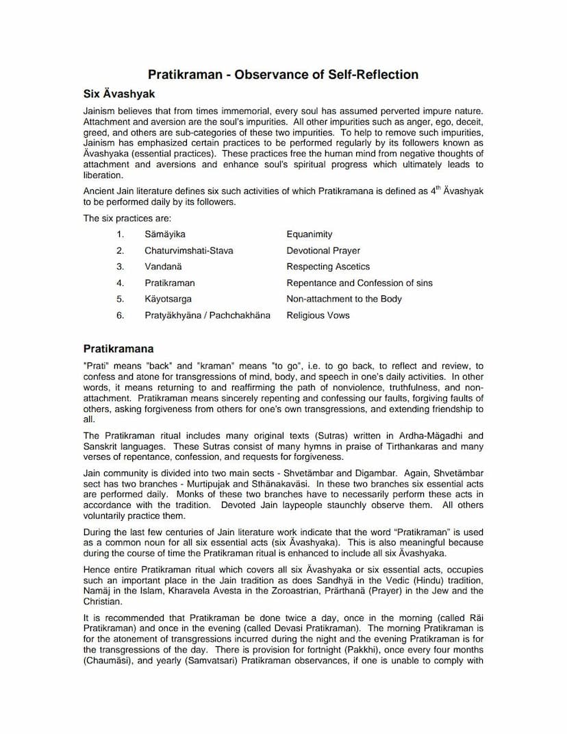 First page of Pratikraman Observance Of Self Reflection