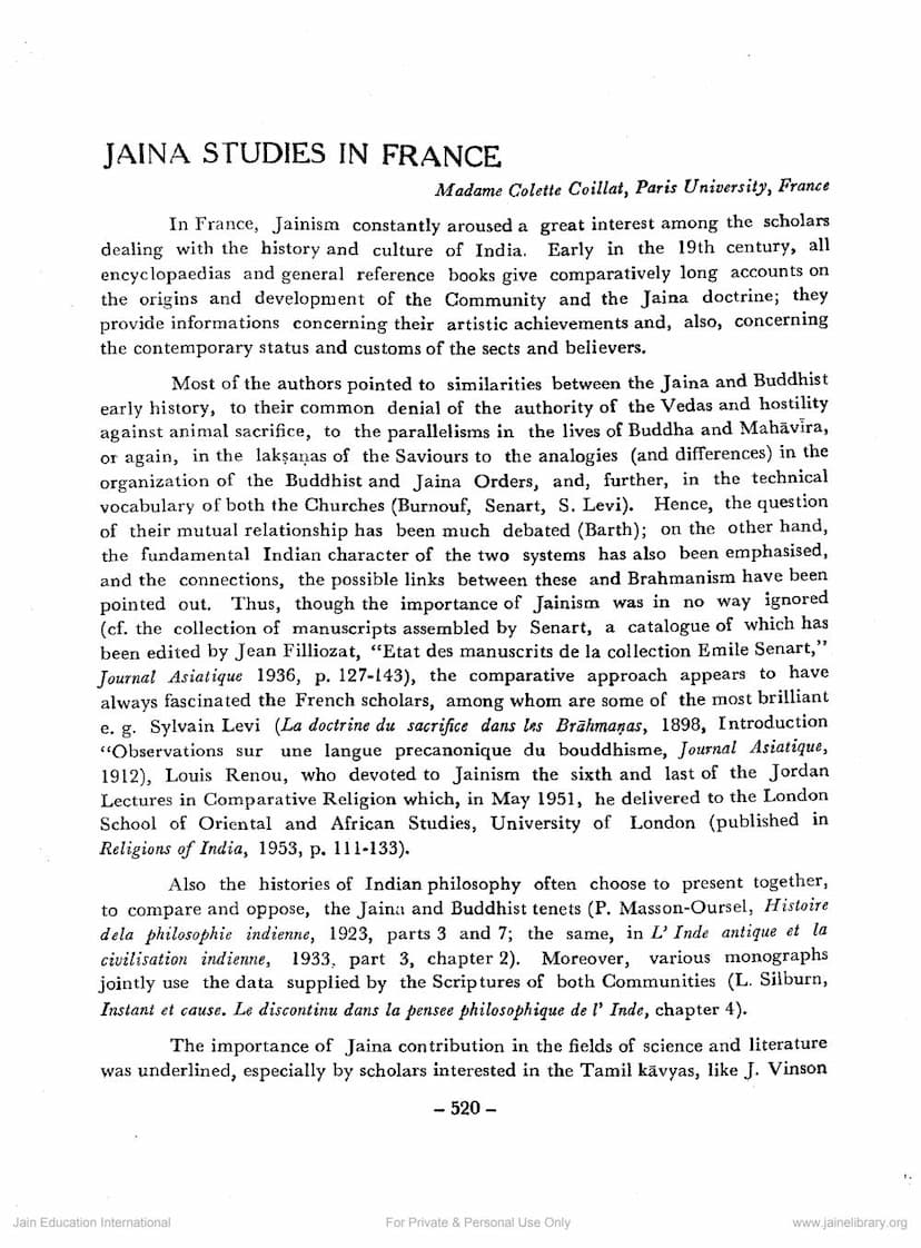 First page of Jain Studies In France