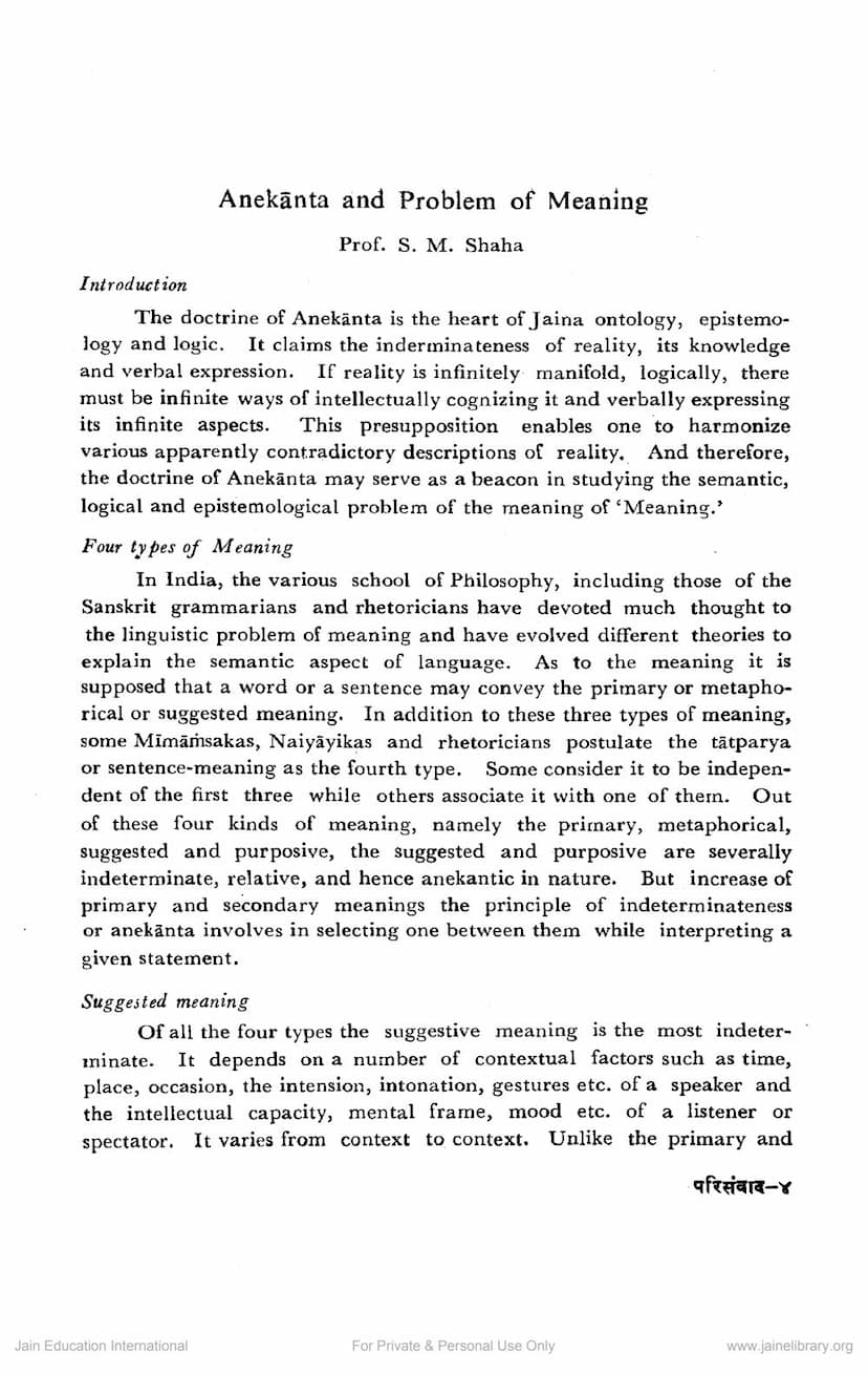 First page of Anekanta Problem Of Meaning