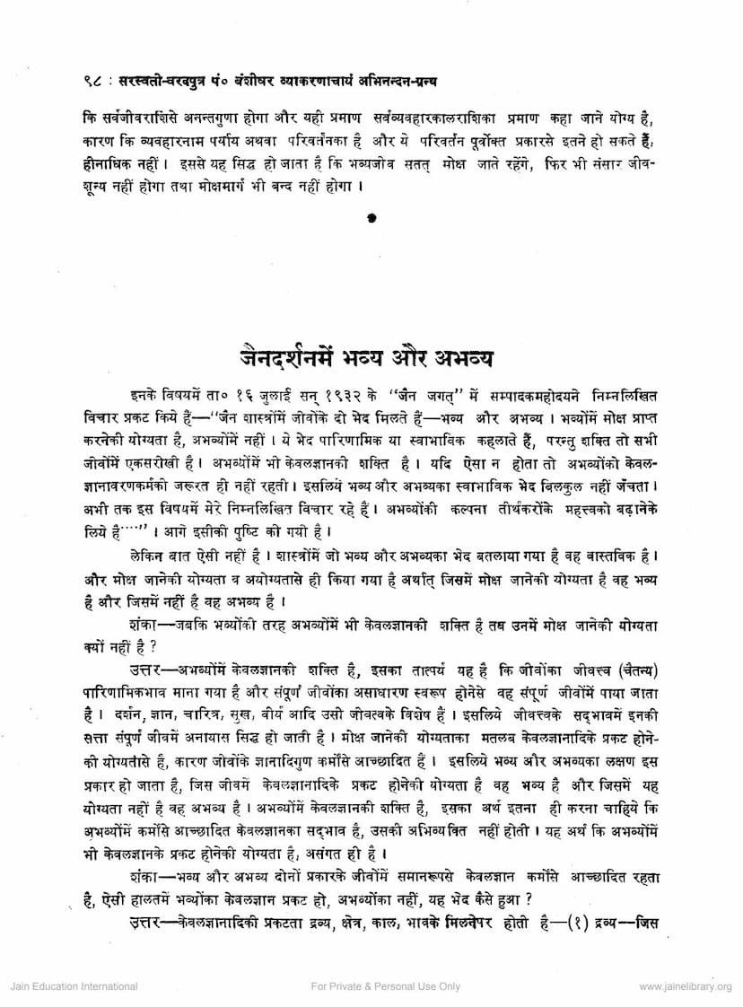 First page of Jain Darshan Me Bhavya Aur Abhavya