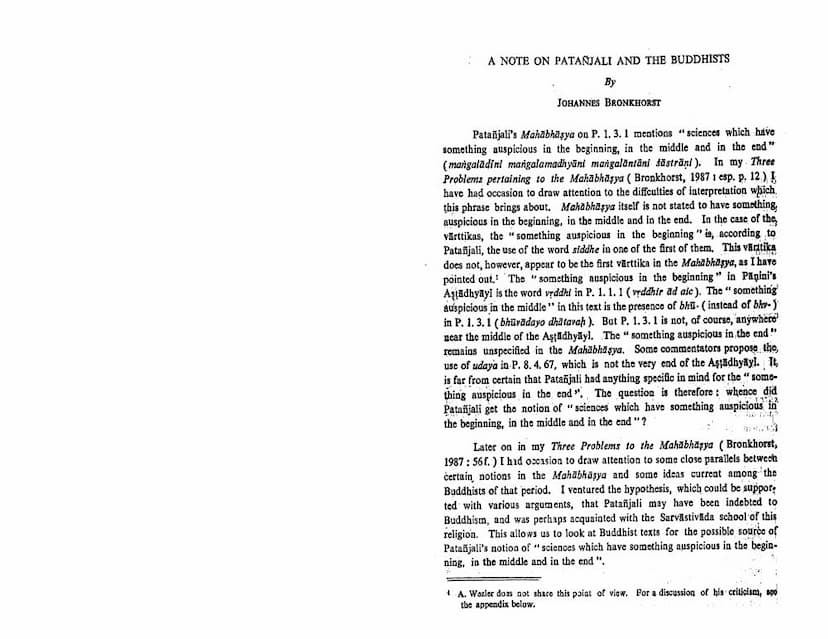 First page of Note In Patanjali And The Buddhists
