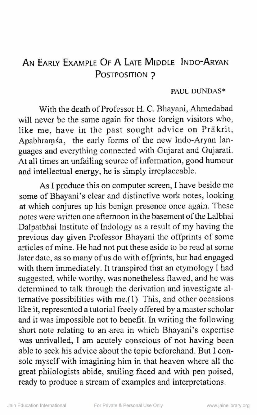 First page of Early Example Of Late Middle Indo Aryan Post Position