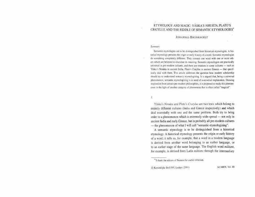 First page of Etymology And Magic Yaskas Nirukta Flatos Cratylus And Riddle Of Semanticetymologies