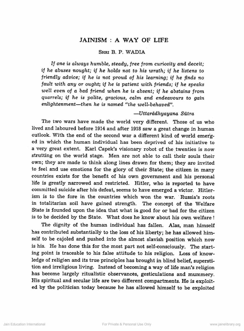 First page of Jainism A Way Of Life