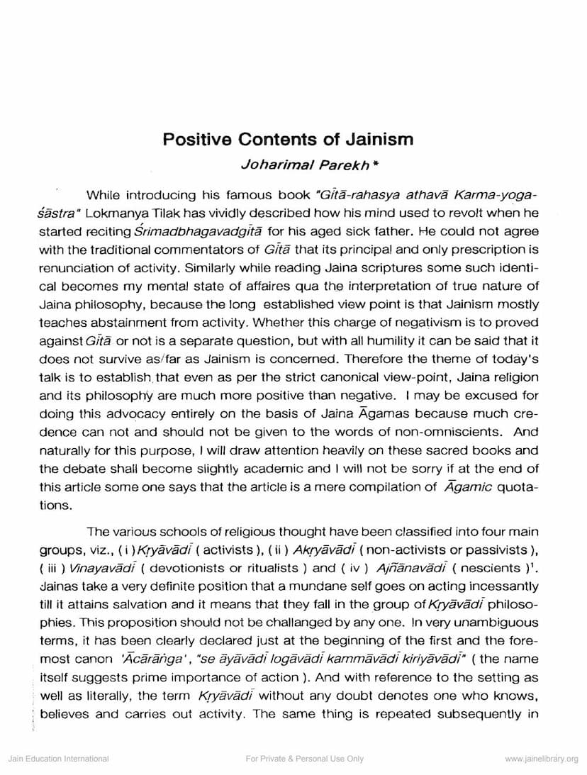 First page of Positive Contents Of Jainism