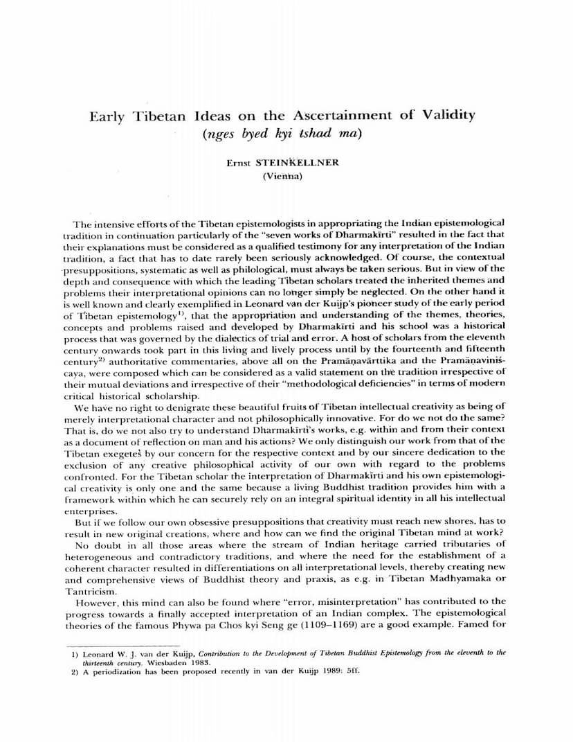 First page of Early Tibetan Ideas On Ascertainment Of Validity