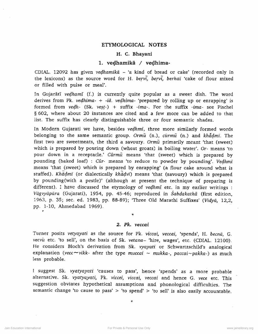 First page of Etymological Notes