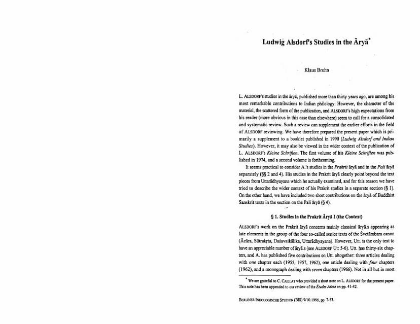 First page of Ludwig Alsdorfs Studies In Arya