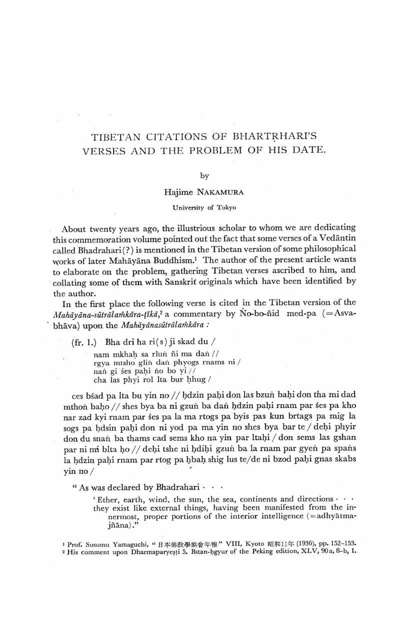 First page of Tibetan Citations Of Bhartaharis Verses And Problem Of His Date