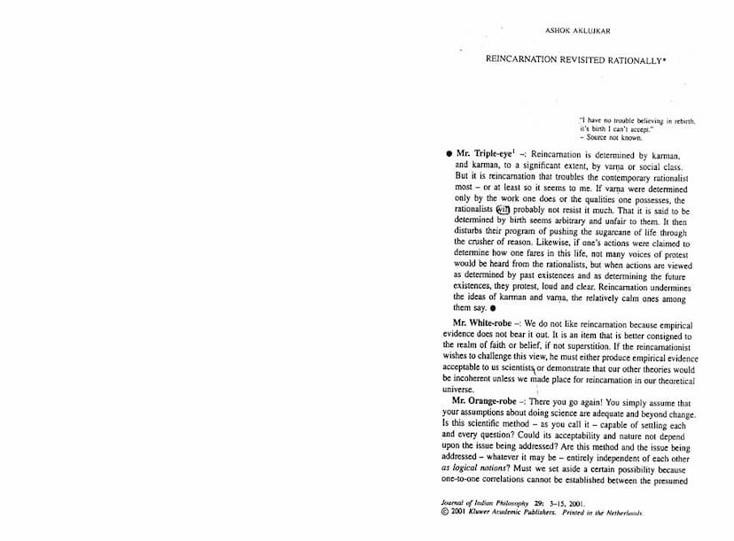 First page of Reincarnation Revisited Rationally