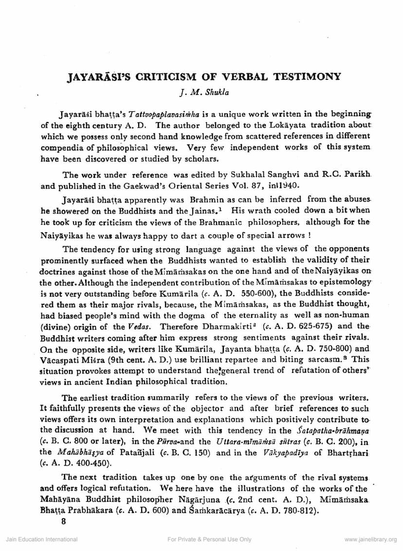 First page of Jayarasi Criticism Of Verbal Testimony