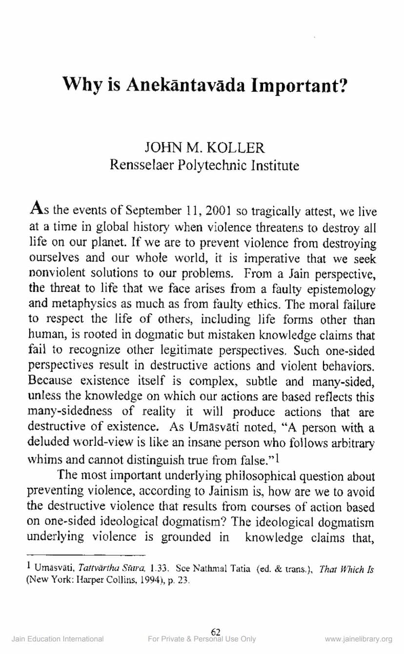 First page of Why Is Anekantavada Important