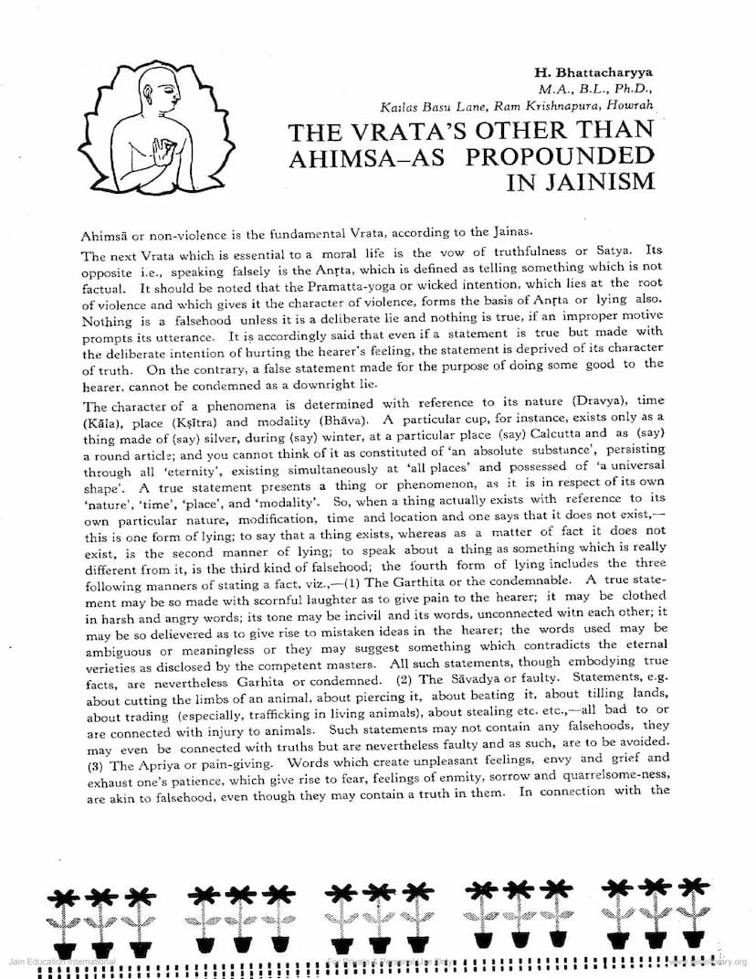 First page of Vratas Other Than Ahimsa As Propunded In Jainism