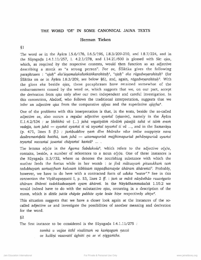 First page of Word OE In Some Canonical Jaina Texts
