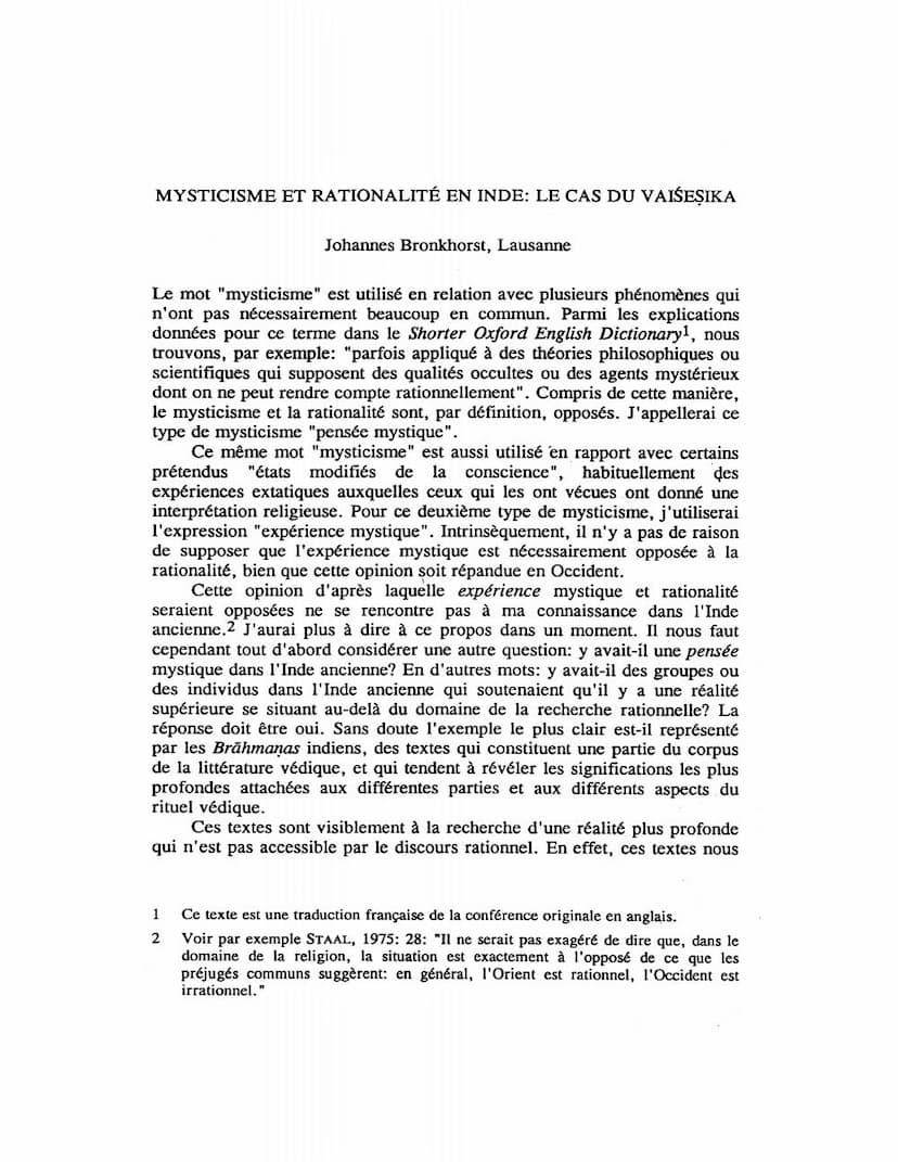 First page of Mysticisme Et Rationalite En Inde Le Cas Du Vaisesika