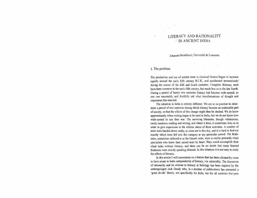 First page of Literacy And Rationality In Ancient India