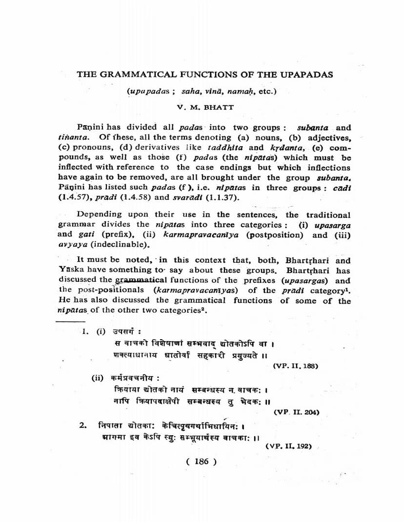 First page of Grammatical Functions Of Upapadas