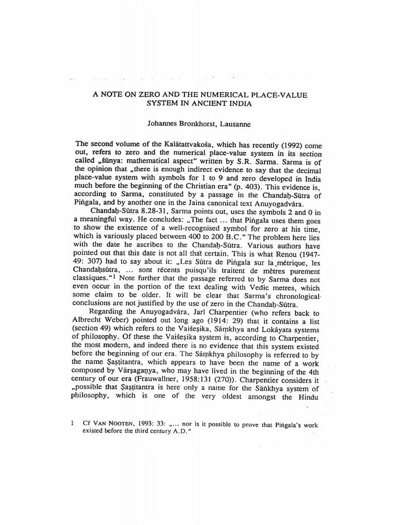 First page of Note On Zero And Numerical Place Value System In Ancient India