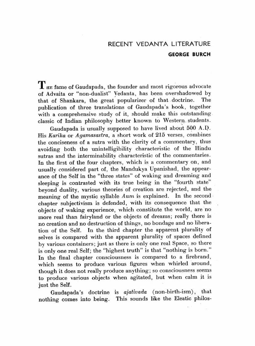 First page of Recent Vedanta Literature