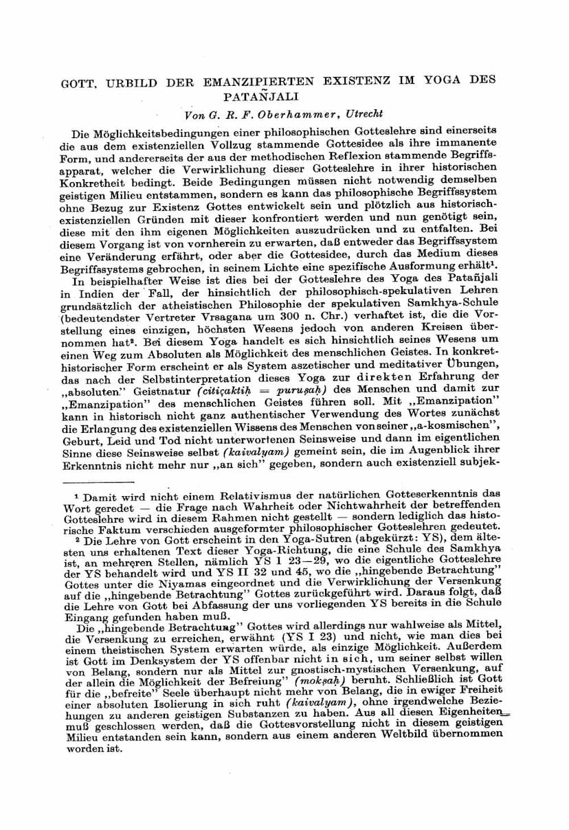 First page of Gott Urbild Der Emanzipierten Existenz Im Yoga Des Patanjali