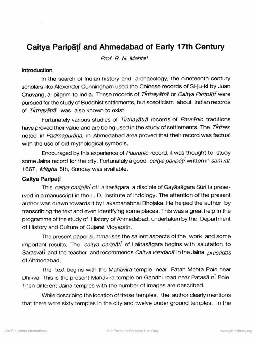 First page of Chaitya Paripati And Ahmedabad Of Early Seventeenth Century