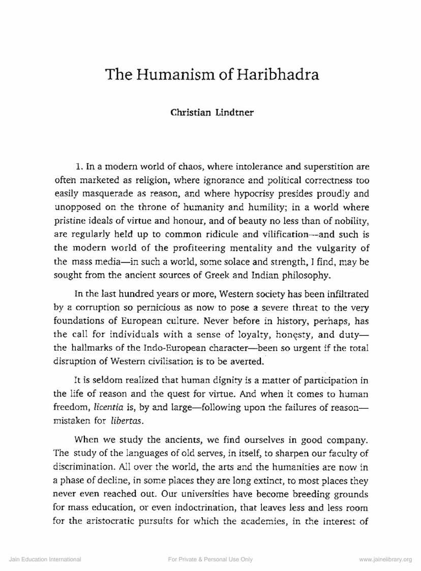 First page of Humanism Of Haribhadra