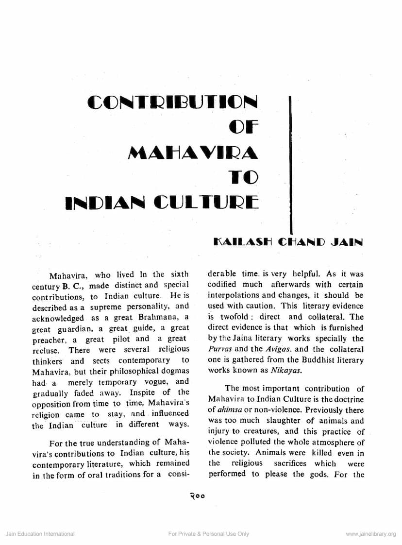 First page of Contribution Of Mahavir To Indian Culture