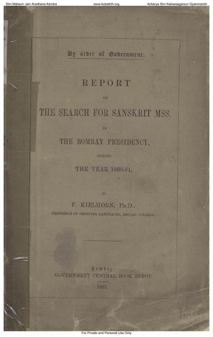 First page of Report On Search For Sanskrit MSS Year 1880 1881