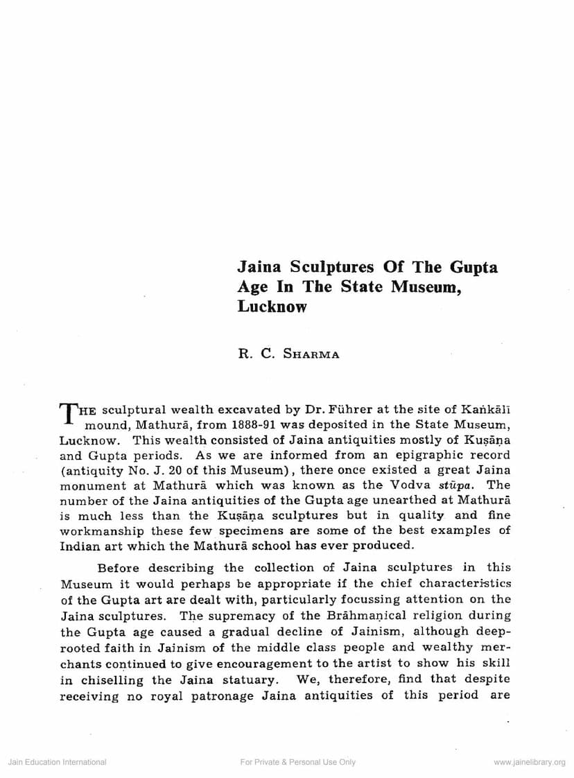 First page of Jaina Sculptures Of The Gupta Age In The State Museum Lucknow