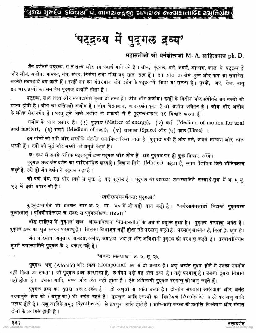 First page of Shatdravya Me Pudgal Dravya