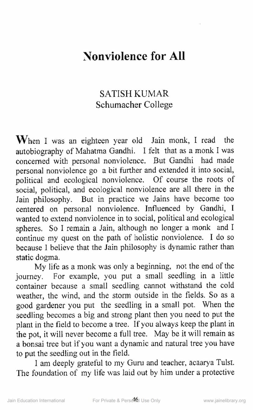 First page of Nonviolence For All