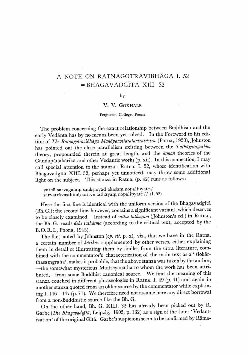 First page of Note On Ratnagotravibhaga 01 52 Bhagvadgita XIII 32