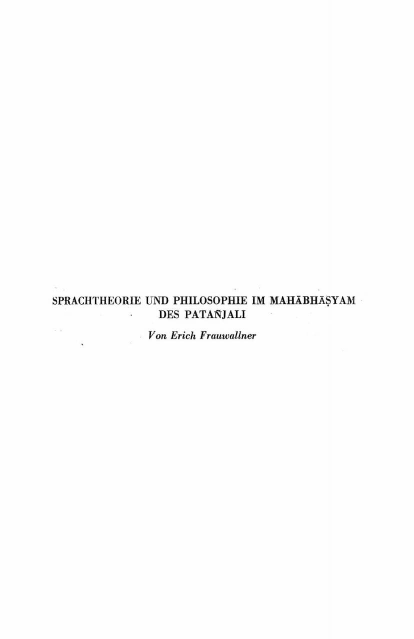 First page of Sprachtheorie Und Philosophie Im Mhabhasyam Des Patanjali