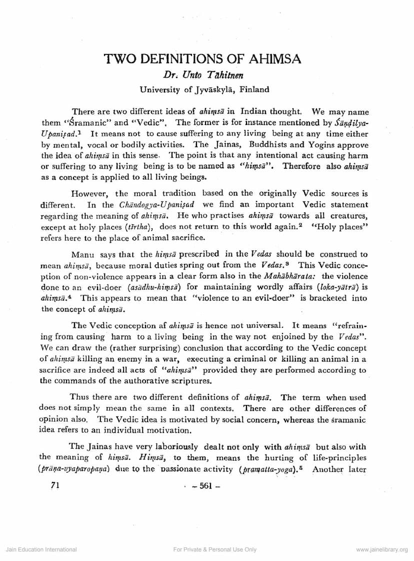 First page of Two Definations Of Ahimsa