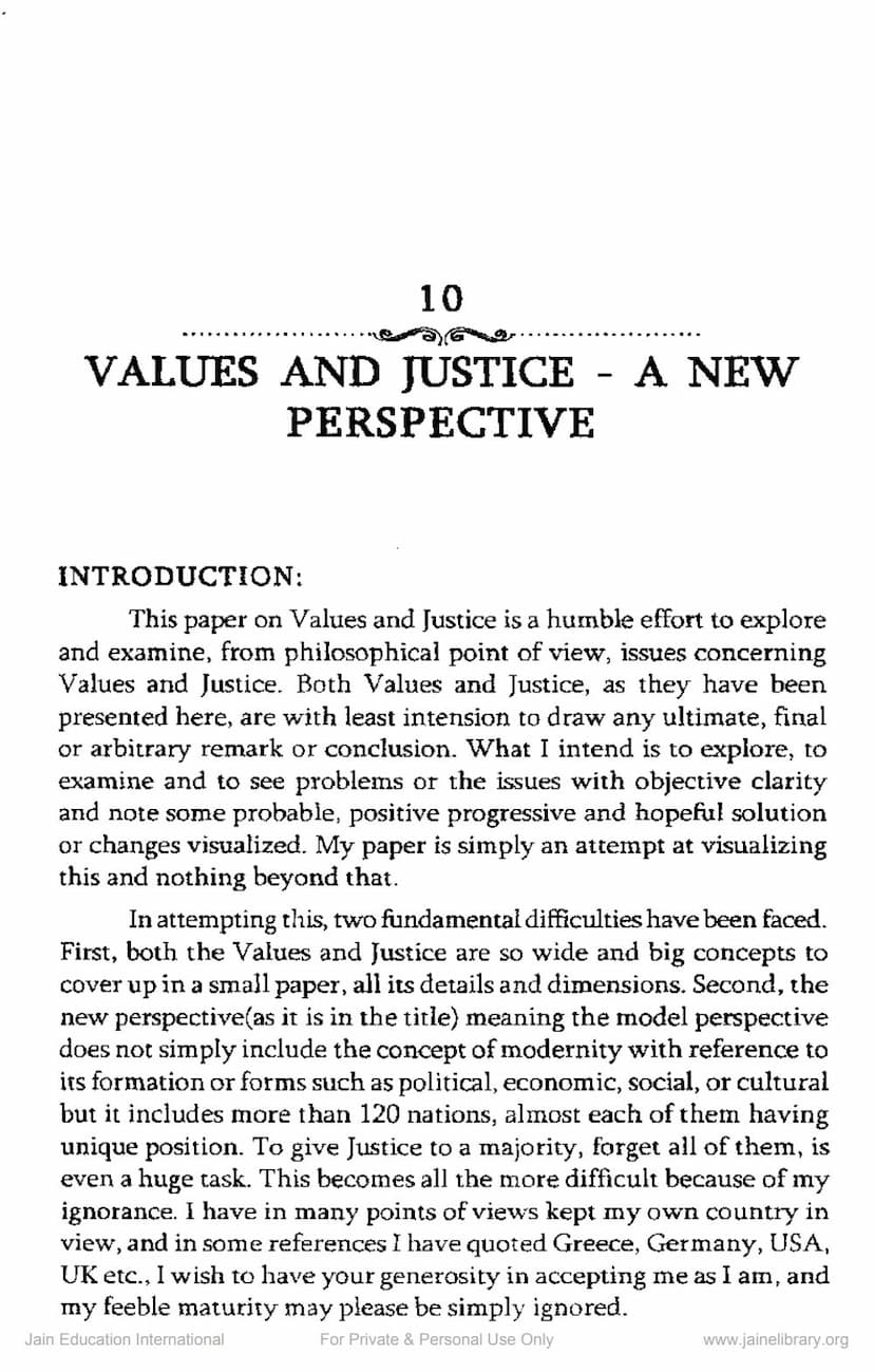 First page of Values And Justice A New Perspective