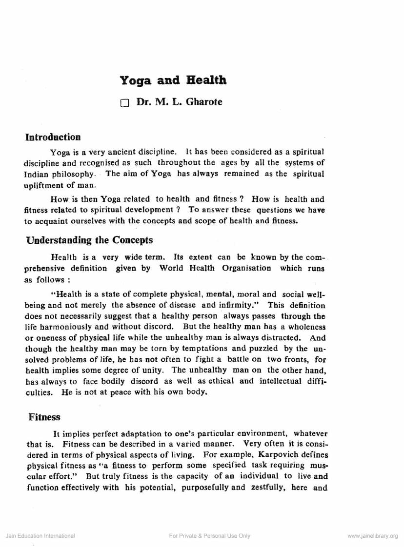 First page of Yoga And Health